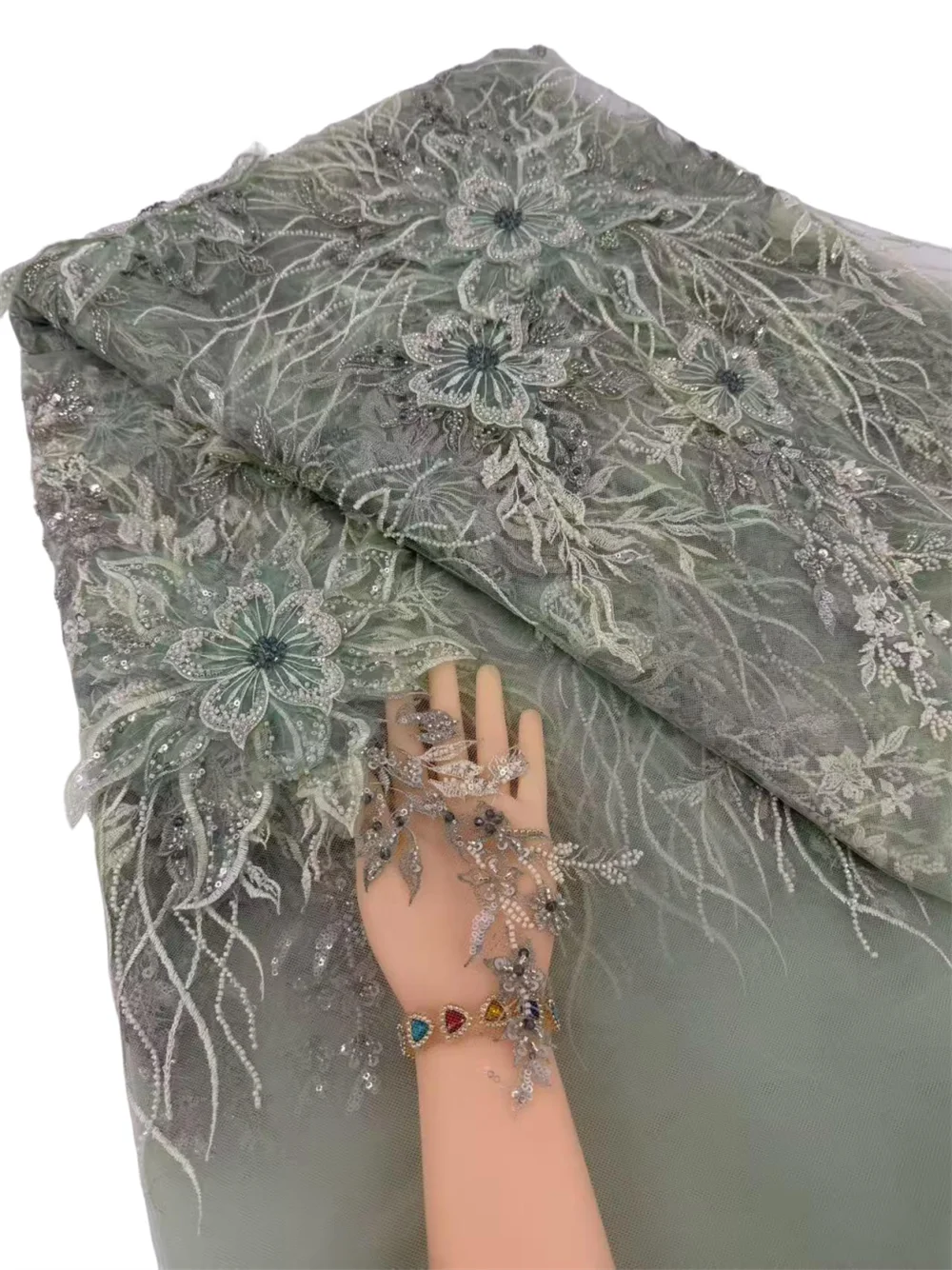 Nieuwe 3D bloemen Afrikaanse kralen kant 2026 hoge kwaliteit Nigeriaanse Franse mesh kant stof met pailletten voor bruidsjurk dames