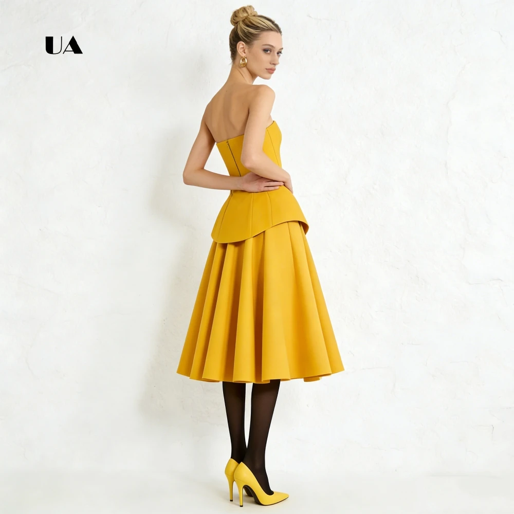 Vestido de baile em camadas ULBYANRY, vestido midi sem alças sólido para mulher, vestido de festa personalizado drapeado sem mangas elegante