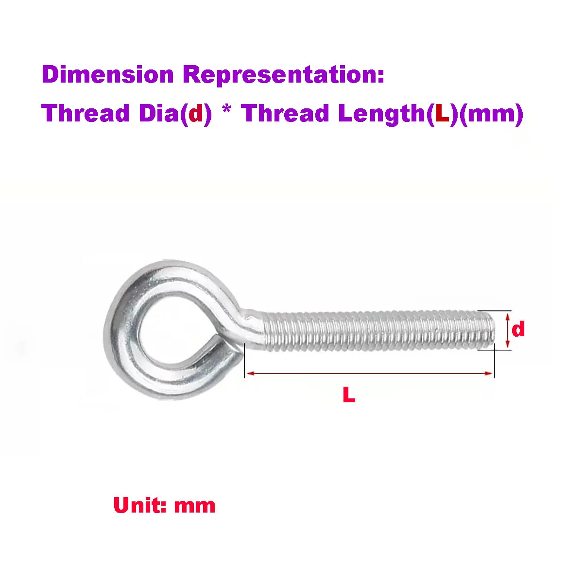 

304 Stainless Steel Eyebolt With Loop Hook / Circular Ring Closed Eye Screw