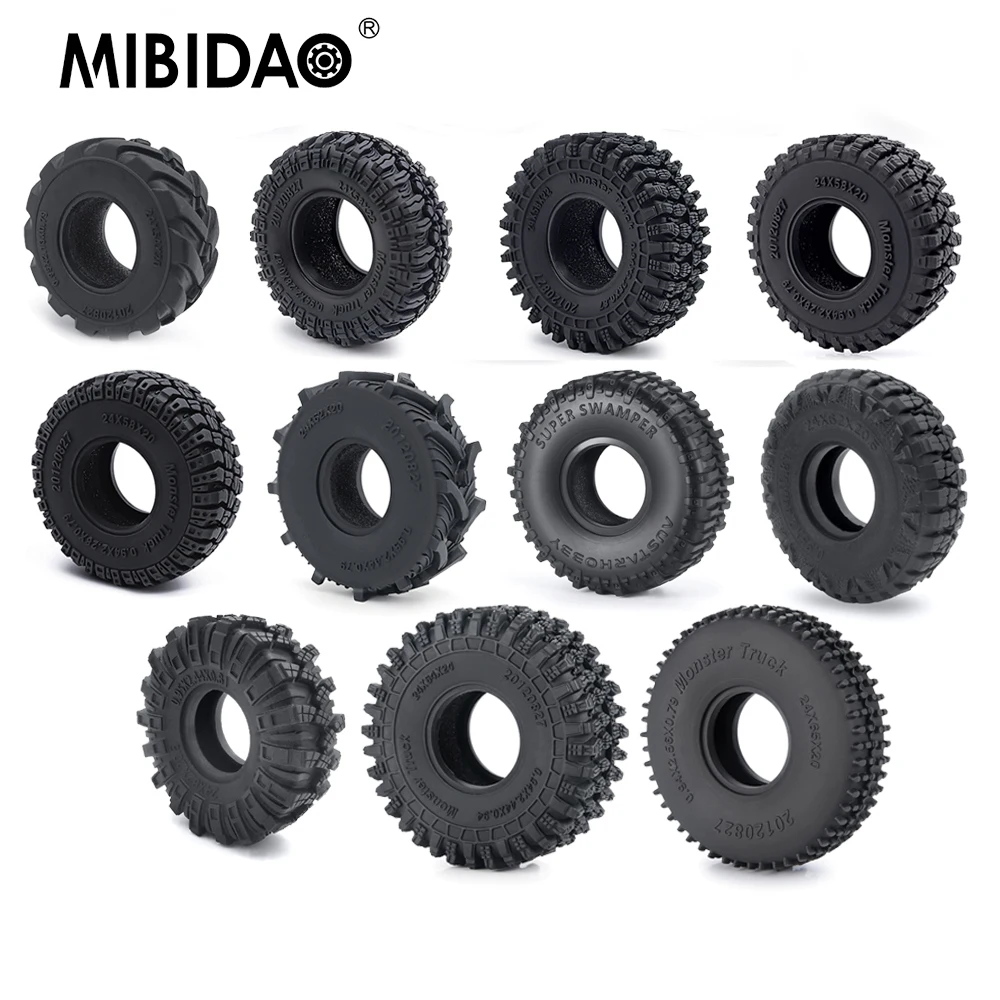 MIBIDAO 4Pcs 1.0inch All Terrain Mud Rubber Wheel Tires for TRX-4M 1/18 Axial SCX24 1/24 RC Crawler Car Upgrade Parts