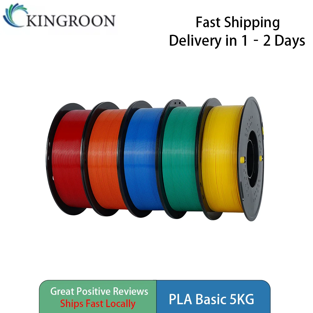 KINGROON 5KG PLA Basic Multi‑Color 3D Printing Filament 1.75mm Dimensional Accuracy Low Shrinkage No Clogging Consistent Diameter Easy To Print Safe Odor‑Free Raw Material For Household Industrial FDM 3D Printer Consumables Local ship
