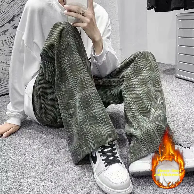 

Вельветовые клетчатые брюки, мужские весенне-осенние модные прямые широкие брюки, свободные драпированные брюки длиной до пола, повседневная одежда для пар