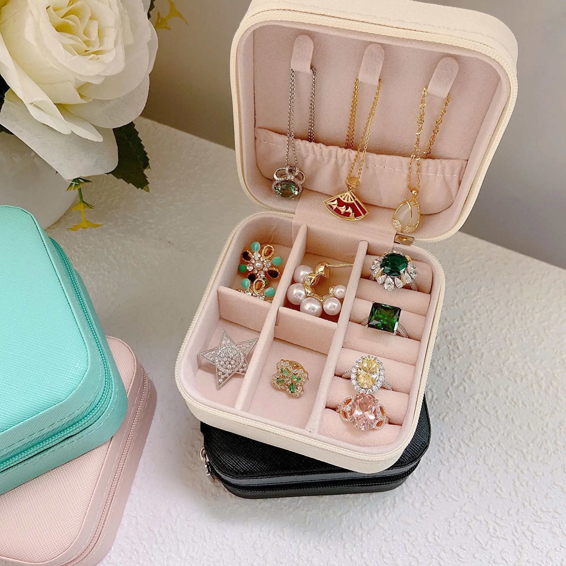 Wunionup Draagbare Mini Sieraden Travel Case Pu Lederen Organizer Box Sieraden Opberghouder Voor Meisjes Dames Oorbel, Ketting