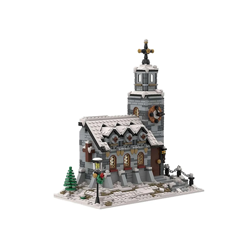 ภาพยนตร์ฉากสถาปัตยกรรมหมู่บ้านฤดูหนาวตามฤดูกาล House MOC Building Blocks ASSEMBLY DIY เทคโนโลยีอิฐคอลเลกชันของเล่น