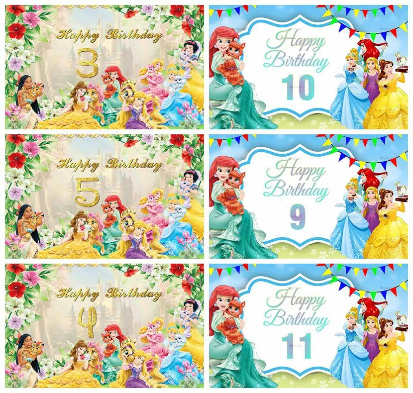 Disney Princess Party Backdrops Decoration Custom Backgrounds Vinyl Photography For Girls Birthday Party Supplies