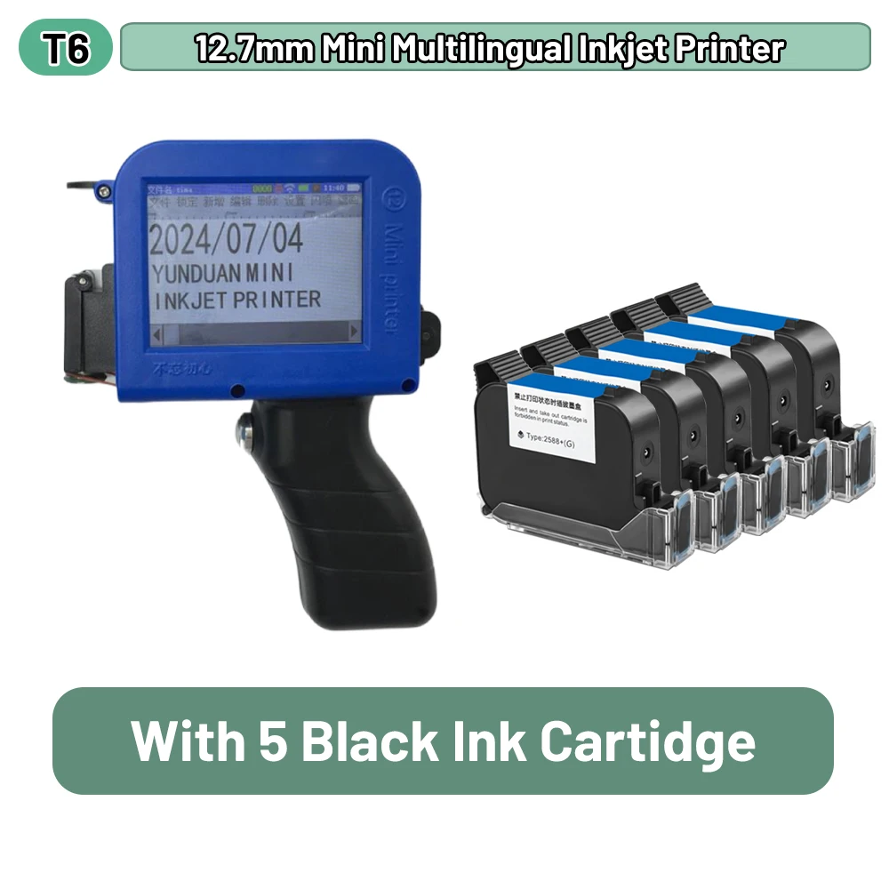 Imagem -06 - Yunduan Mini Handheld Inkjet Impressora Ink Kit Código de Barras qr Data de Validade do Logotipo Tampa Multilíngue Máquina de Codificação Térmica Portátil 12.7 mm