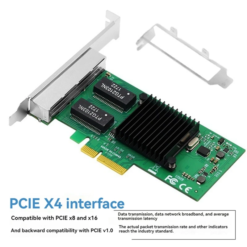 4Port PCIE X4 RJ45 Lan Network Card High Speed Ethernet Adapter 10/100/1000Mbps Gigabit Ethernet Lan Card For PC Desktop