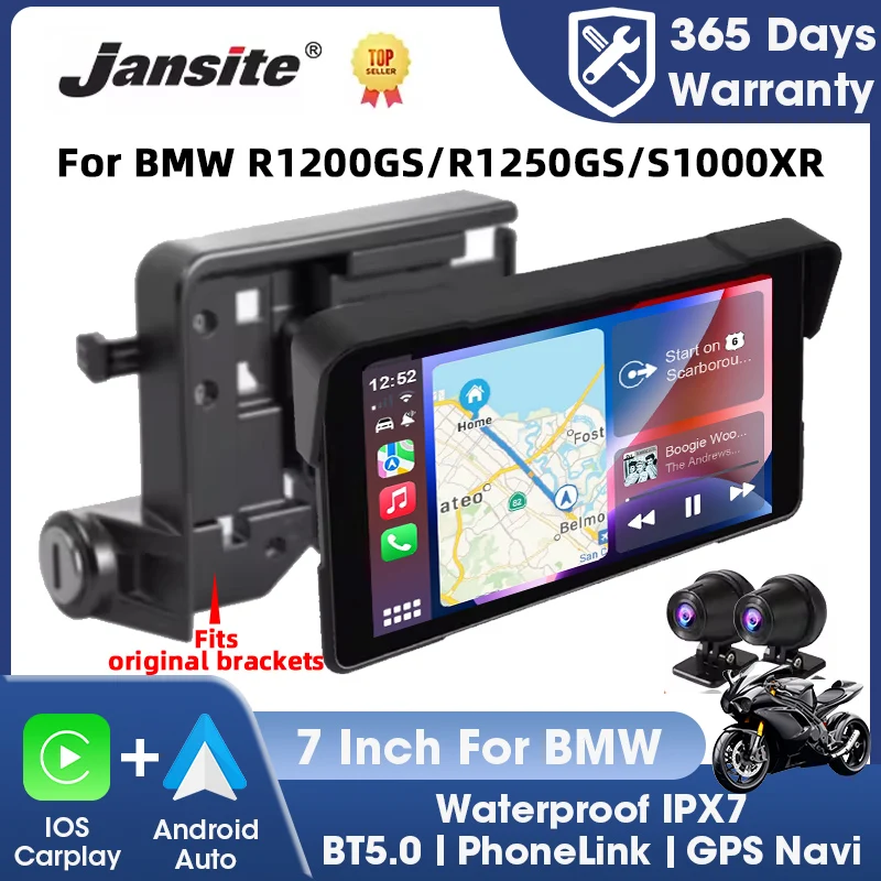 

7-дюймовый мотоциклетный экран Jansite для BMW R1200GS ADV/R1250GS ADV/S1000XR с GPS-навигацией, беспроводным CarPlay, Android Auto и Bluetooth