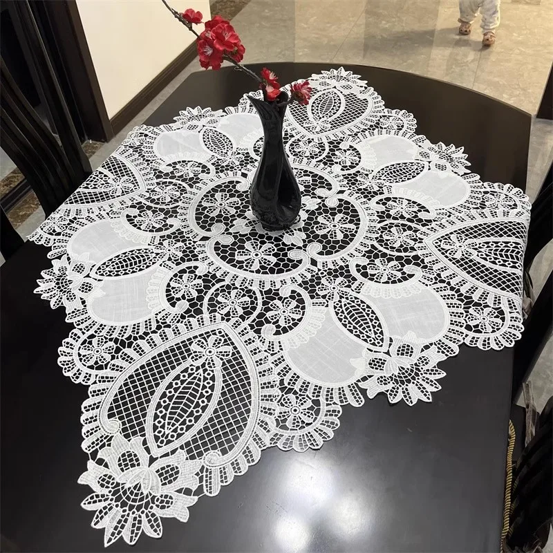 

Popular lace cotton flower Embroidery table cloth cover wedding tablecloth kitchen Christmas Table decoration and accessories