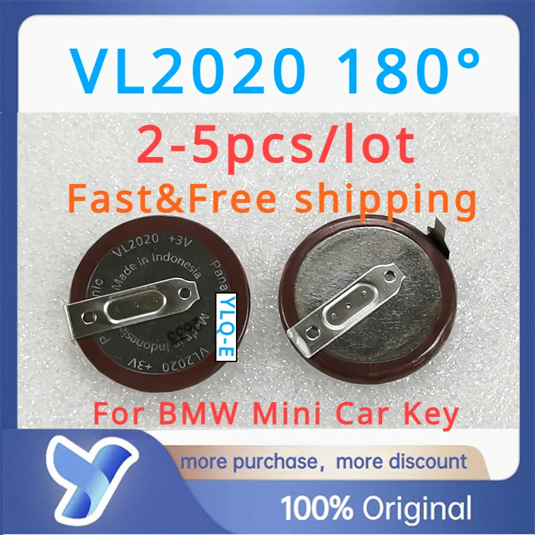 2-5pcs VL2020 180 degrees VL2020/HFN Rechargeable Battery Lithium Battery with Legs 180 Degrees BMW Mini Car Key free shipping