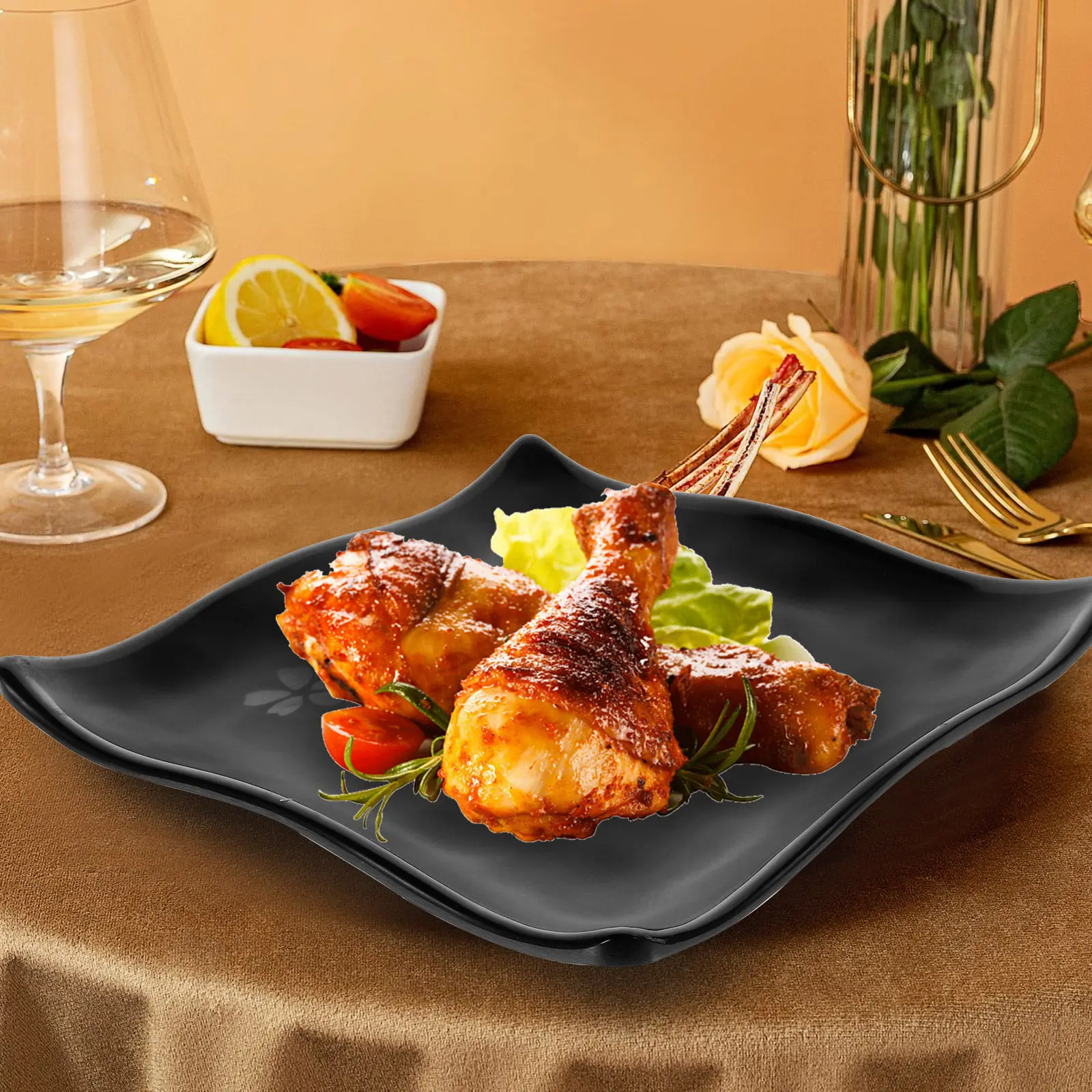 1Pcs Premium Melamine Square Plate Creative Elegant Design for Dessert Fruit Salad Cake Serving Home Party Banquet Wedding