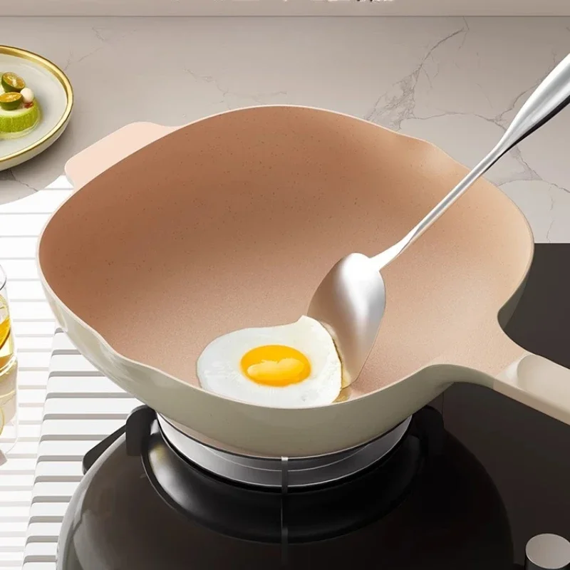 Titanium Crystal Frying Pan Household Non Stick Uncoated Flat Bottomed Wok Special for Gas Stoves Induction Cookers Kitchen