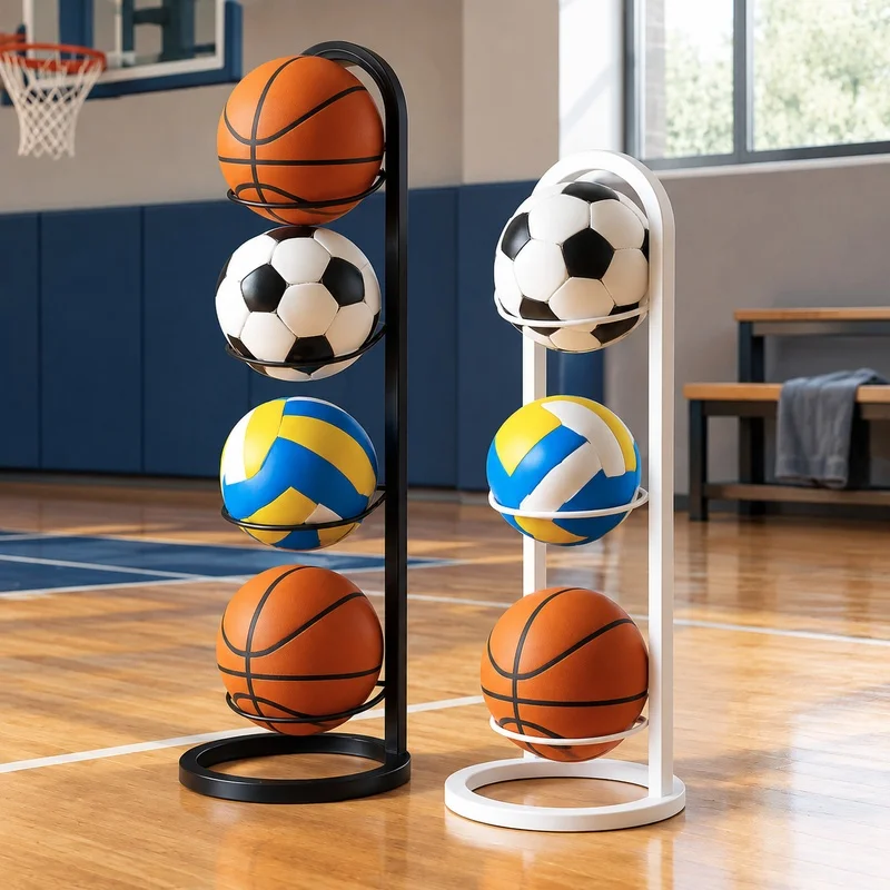 Multi-Layer Indoor Metal Storage Rack for Basketballs, Footballs & Volleyballs - 2 to 5 Tier Options