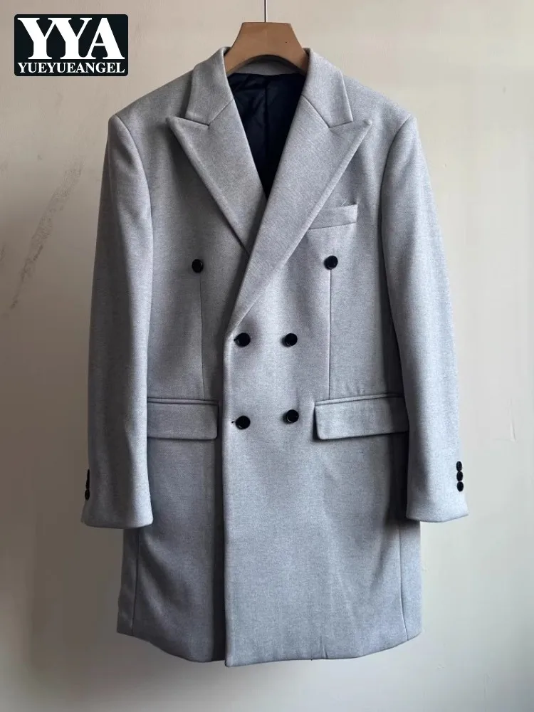 

Autumn Winter New Mens British Style Woolen Coat Double Breasted Business Gentlemans Long Wool Blends Chic Outerwear Windbreaker