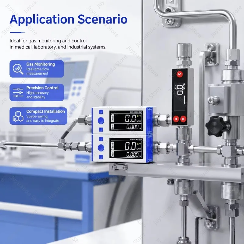 Small Size Gas Mass Flow Meter 1mL/min Low Flow Measurement MEMS Thermal Flowmeter Modbus RTU NPN Alarm