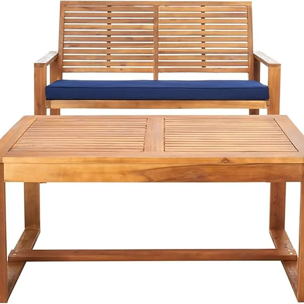 

Hailey Outdoor Living 4-Piece Acacia Patio Set in Brown & Navy