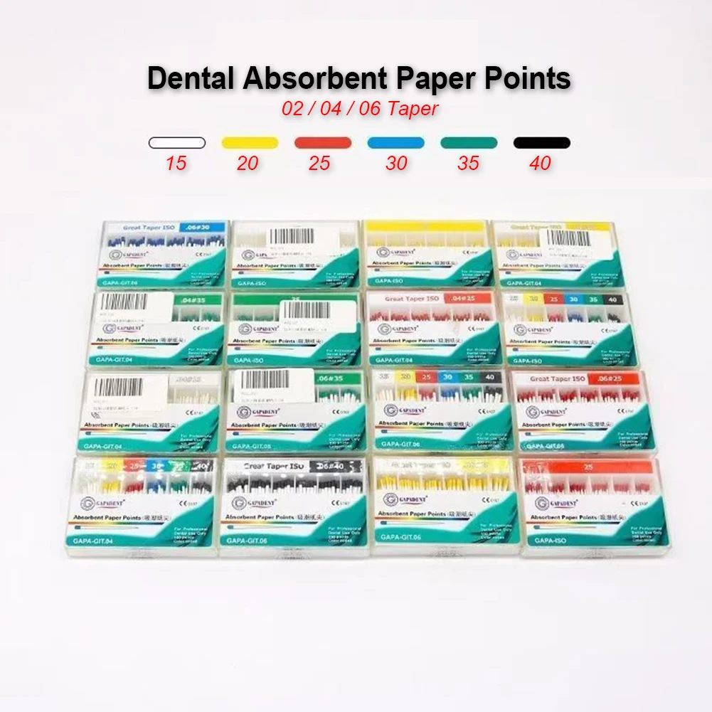 GAPADENT Dental Absorbent Paper Points PP 02/04/06 Taper #15-40 Cone Poles Dentist Root Canal Endo Absorbing Cotton Paper Tips
