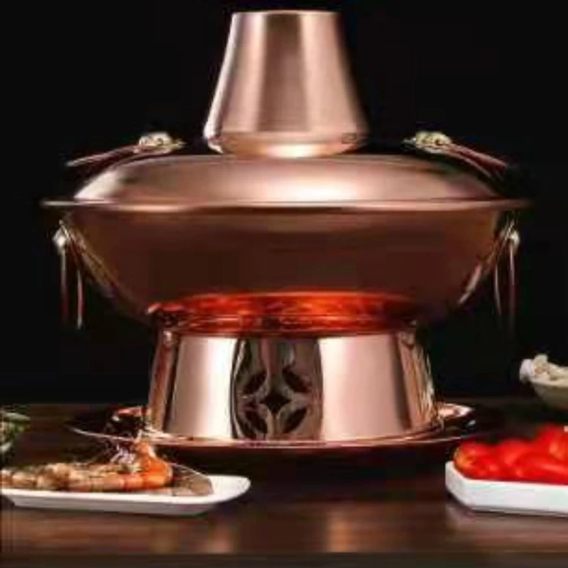 Hot Pot Electric Grill Dual-Use Old Beijing Thickened for Restaurant Pure Copper Charcoal Plug-in Copper Pot Two-Flavor Hot Pot