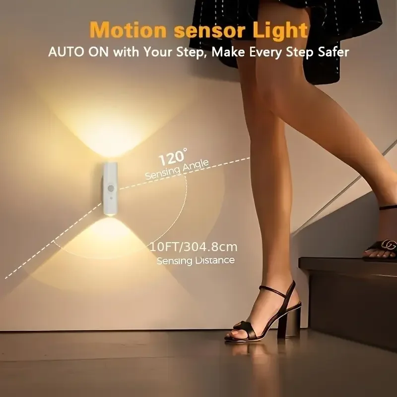 LED Smart Light USB Rechargeable Night Light for Bedside Indoor Ambient Wall-Mounted Sensor Lamp Suitable for Stairs Hallways