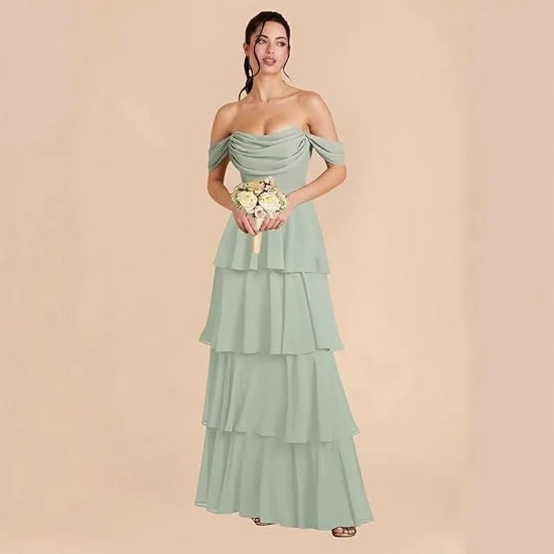 Robe De soirée De bal élégante, épaules dénudées, plis à plusieurs niveaux, ligne a, Robe De concours De soirée formelle, Robe d'anniversaire