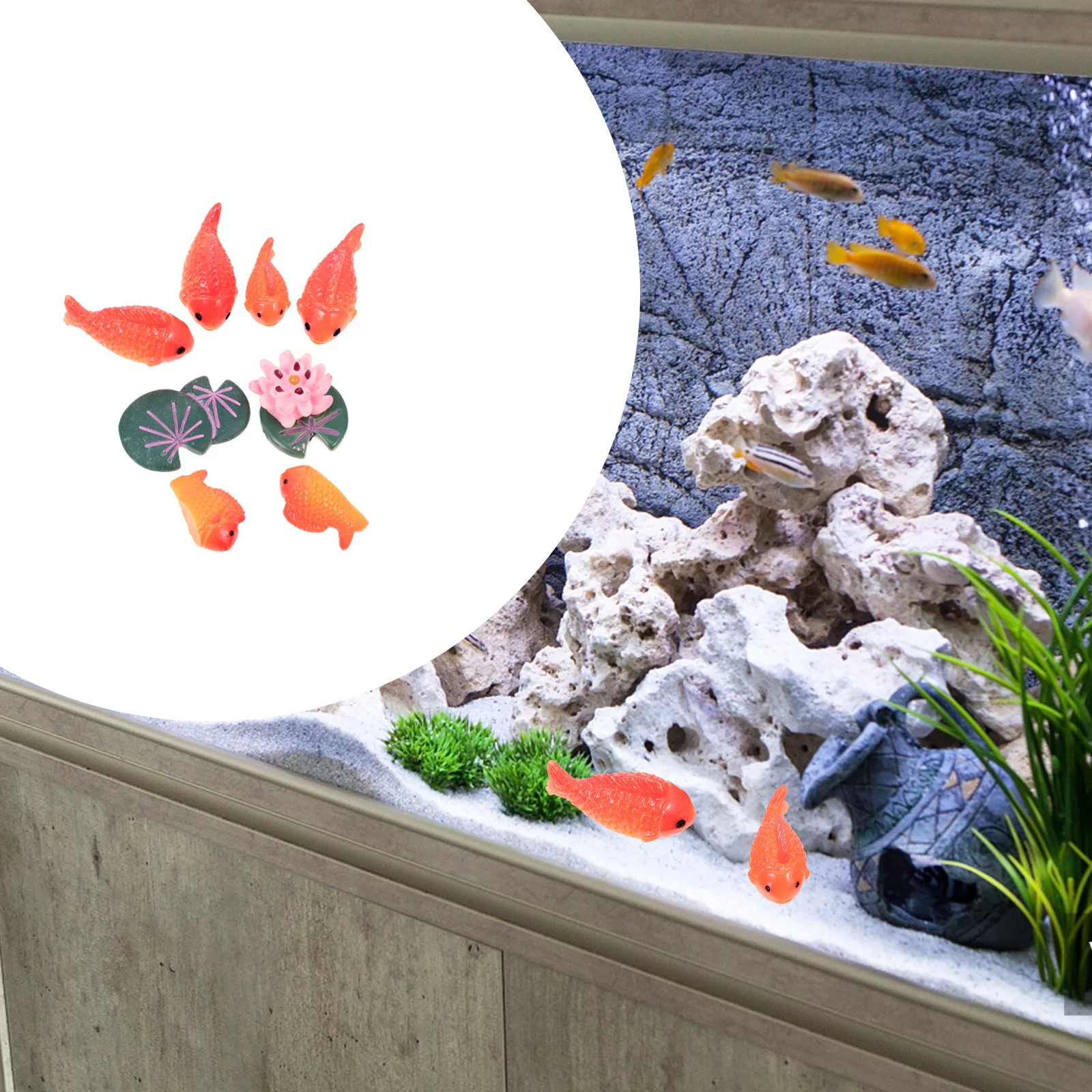 

1Set Realistic Resin Carp Lotus-Leaf Fish Tank Decoration Aquarium Accessory Mini Fish Ornament Decorative Lotus-Leaf Decor