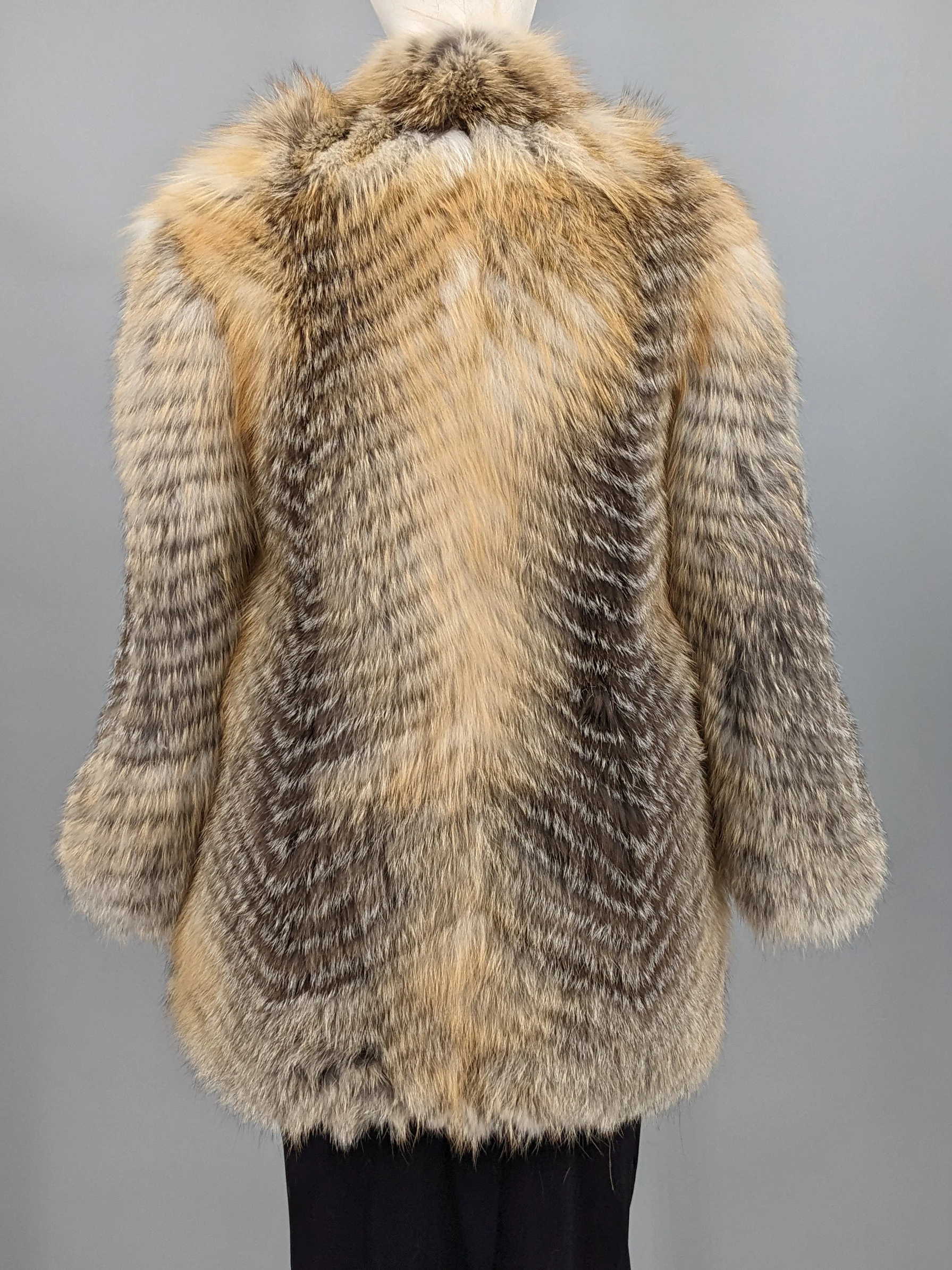 Women Real Golden Island Fox fur Coat make of fur strip sewed together for spring autumn luxury furry jacket coat length 77 cm