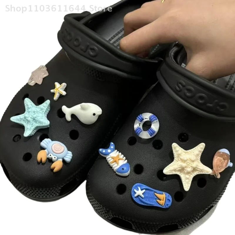 1 conjunto bonito verão oceano série conjunto sapatos fivela decoração diy chinelos removíveis acessórios presente