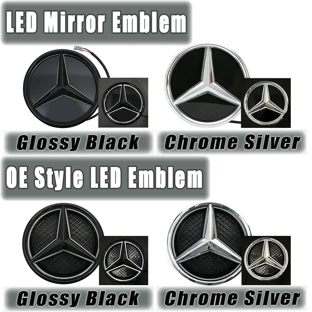 

For Mercedes 16-19 GLC GLE GLS -Class Front Grilled Star Emblem Illuminated Logo Glossy Black And Chrome Silver