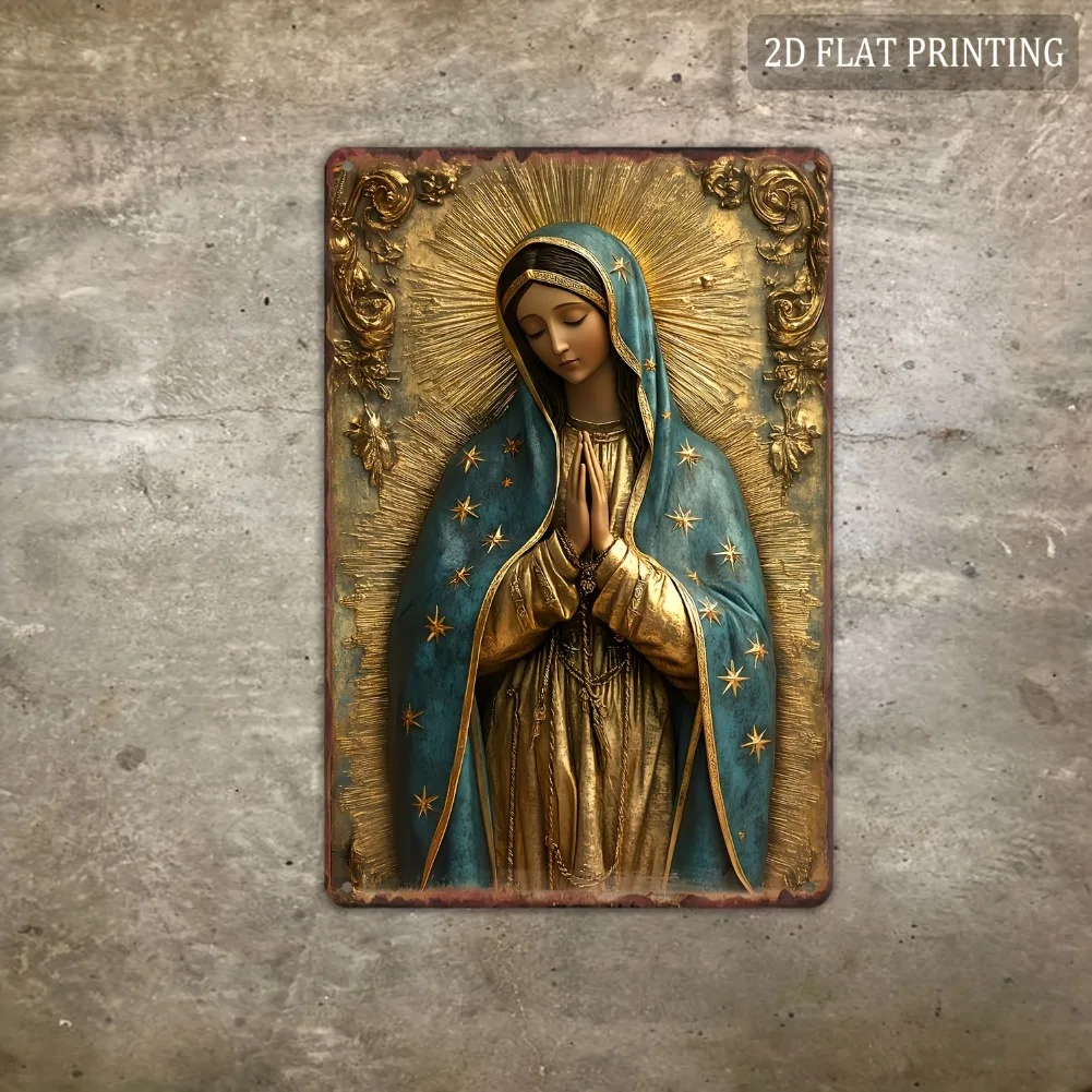 Our Lady of Guadalupe Virgin Mary Retro Vintage Metal Tin Plate Religious Catholic Wall Art Decor Prayer Madonna Iron Plaque