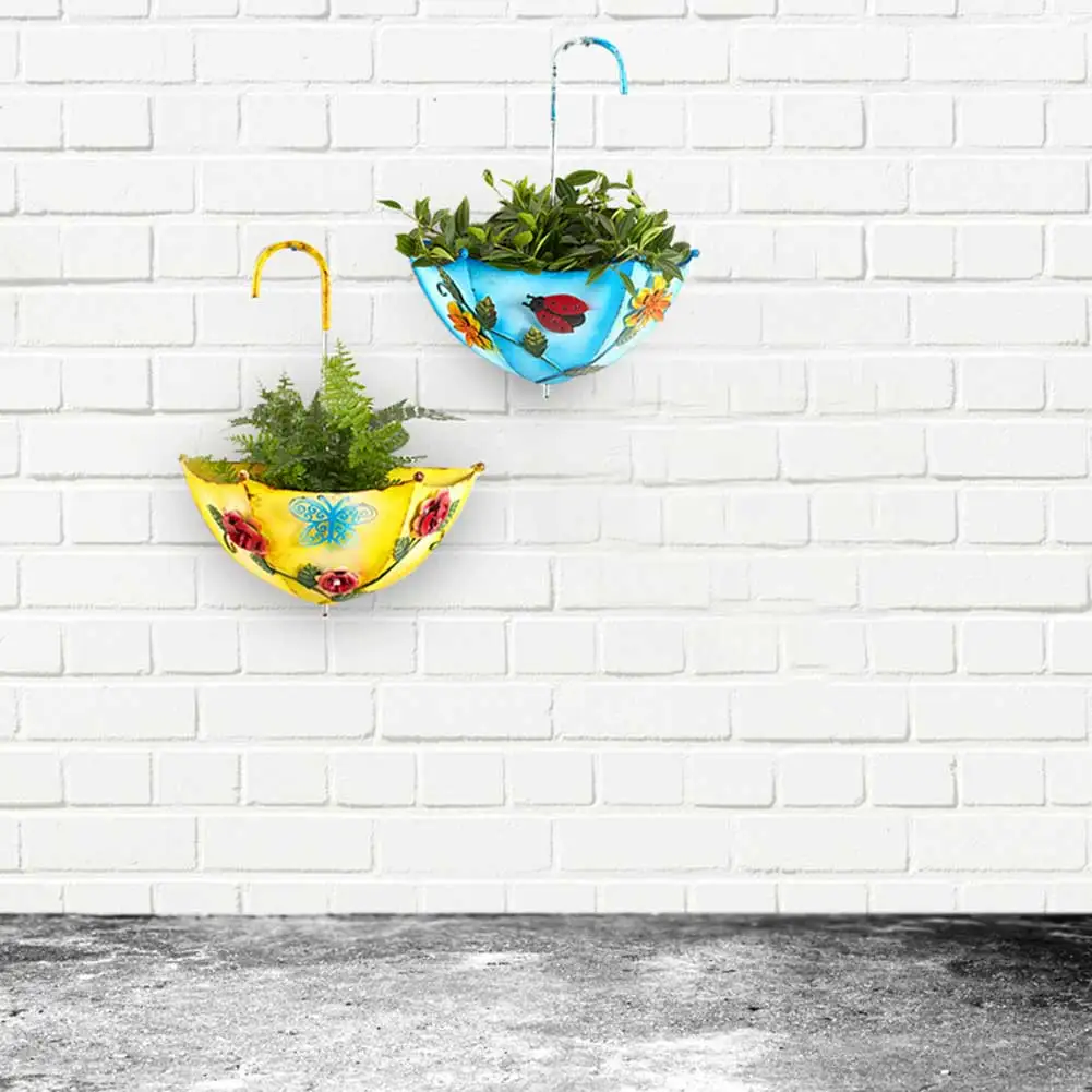 Backyard Wall Mounted Iron Art Hanging Flower Pot Patio Outdoor Garden Detachable Umbrella Plant Pot Vase Hanger Home Decoration