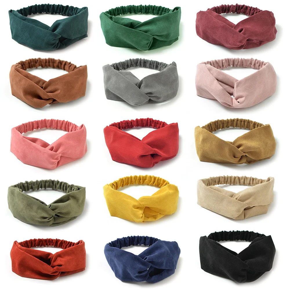 

Fashion Headband Hair Accessories Cross Knot Elastic Hair Bands Vintage Suede Women Grils Soft Solid Printed Headband hair band