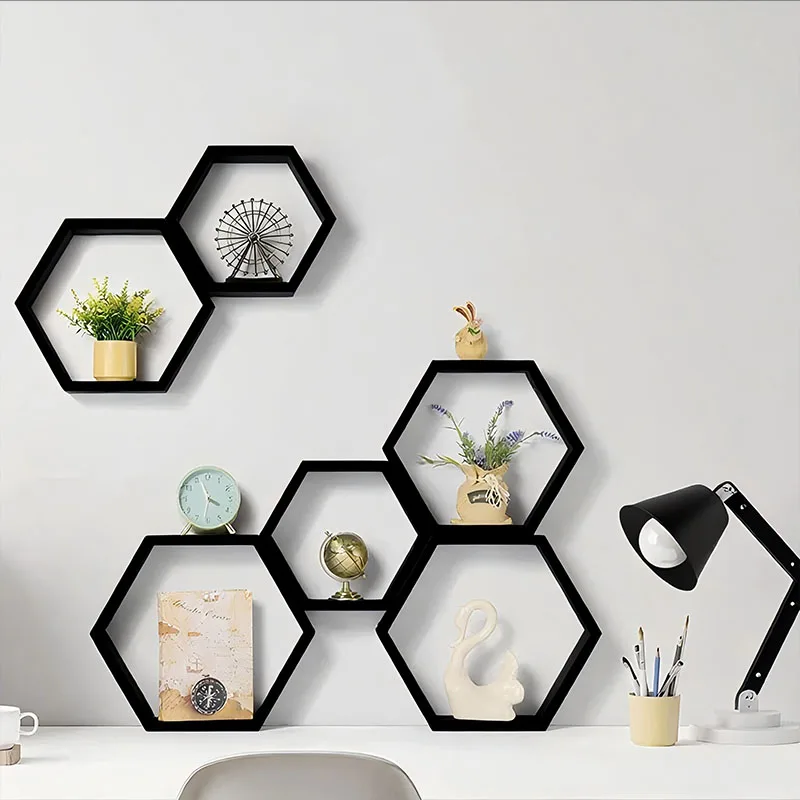 

3 hexagonal lattice frames,floating shelf,floating shelves,shelf,28.7/33/37.6in,Simple and atmospheric