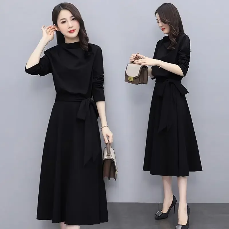 Vestidos de mangas compridas femininos elegantes vestidos midi para mulheres vestido de escritório mulher streetwear outono inverno estilo coreano novo