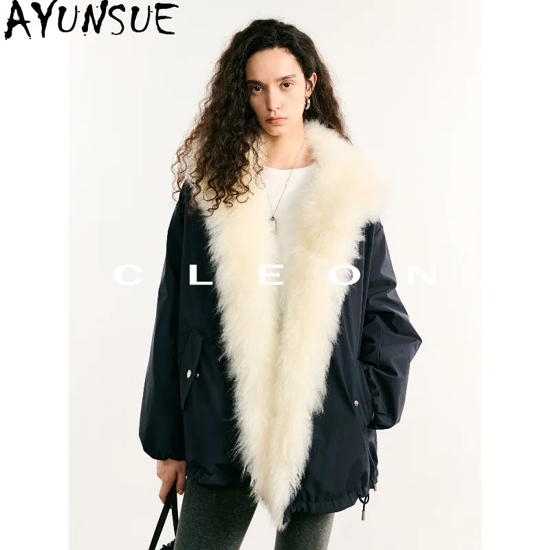AYUNSUE Women's Down Coats and Parkas 90% White Goose Down Jacket Cashmere Collar Loose Outerwear Woman Clothes Куртка Женская