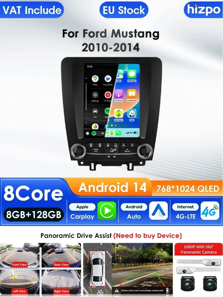 Hizpo Autoradio für Ford Mustang 2010 - 2014 Audio-Multimedia-Player CarPlay Android Auto GPS Bluetooth WIFI FM RDS Autoradio AI 9,7 Zoll im Tesla-Stil Intelligenter Bildschirm QLED-Display Automotive