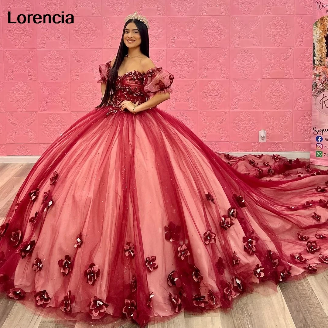 Customized Mexican Burgundy Quinceanera Dress Ball Gown 3D Floral Lace Applique Beads Corset Sweet 16 Vestidos De 15 Años YQD867