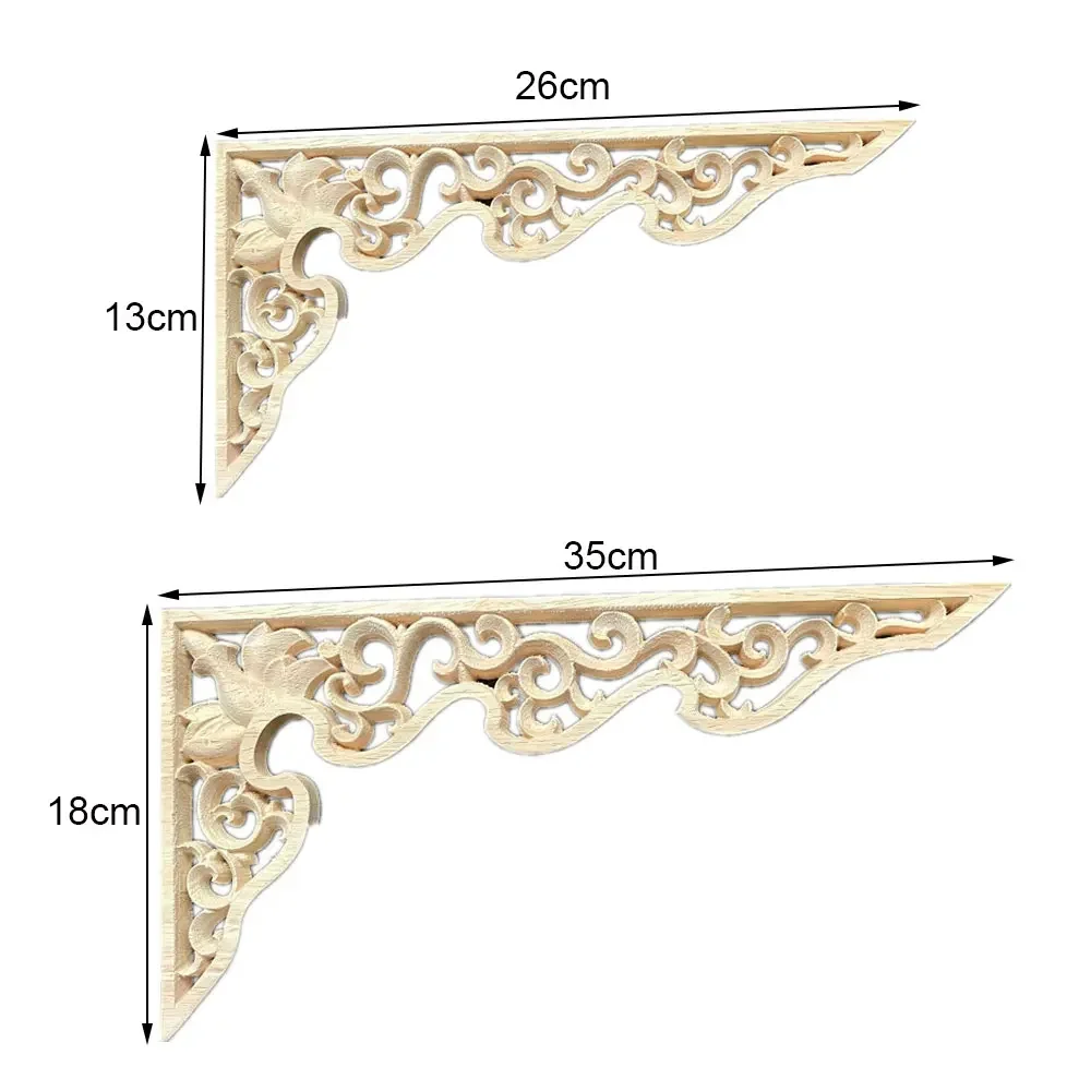 2PCS 26cm 35cm Flowers Wood Carved Onlay Applique Frame Doors Wall Decorate Furniture Decorative Figurines Wooden Miniatures