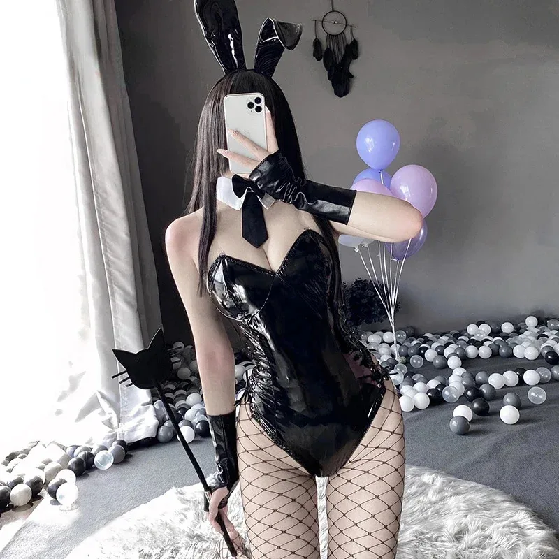 

Cosplay Bunny Costume PU Leather Bodysuit Mai Sakurajima Rabbit Suit Kawaii Ears 8 Pcs Anime Outfit for Women New
