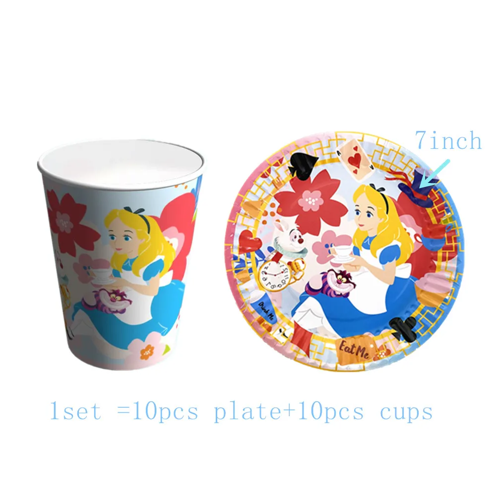 Alice In Wonderland Cupcake Topper Birthday Alice Theme Party Plate Cups banner tablecloth Cake Decoration Baby Shower Party