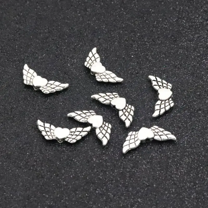 50pcs Wing Tibetan Silver Loose Spacers Metal Beads For Jewelry Finding Size 21MM Hole 1mm Handmade Jewelry DIY Accessories