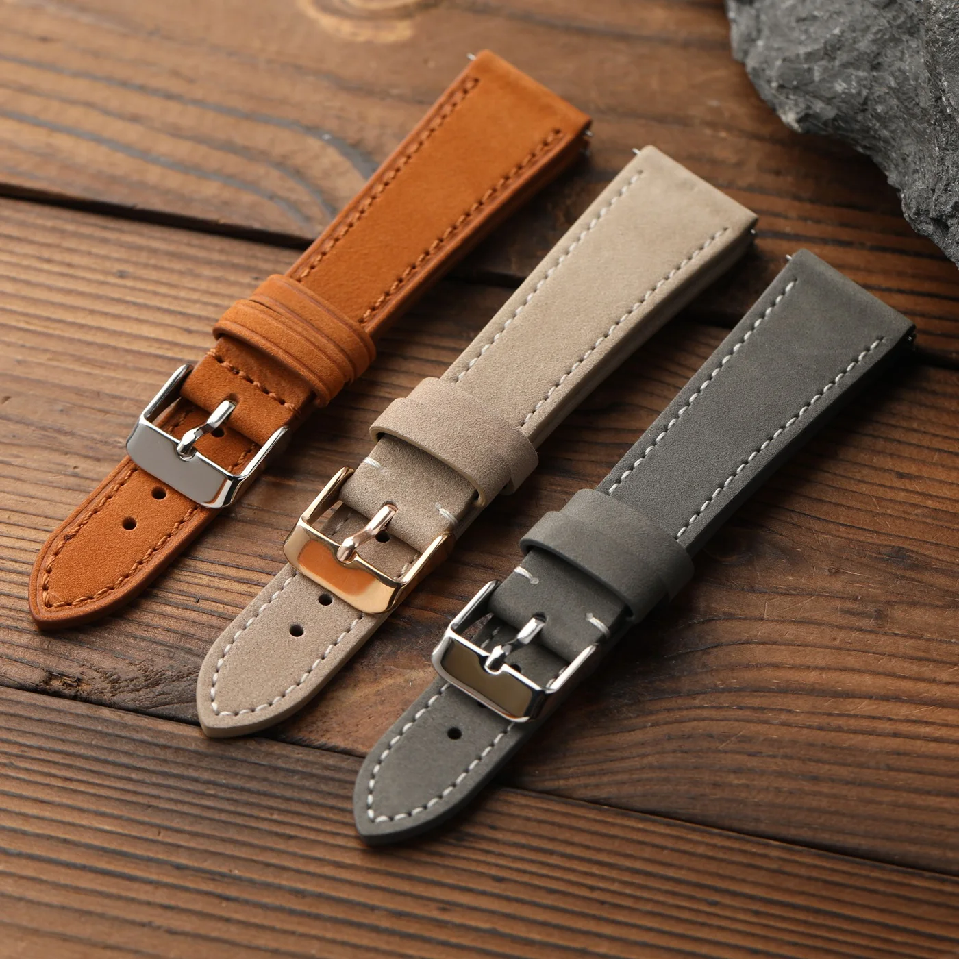 Handmade frosted leather strap 18 19 20 21 22MM, grey brown khaki top layer cowhide bracelet, ultra-thin and soft
