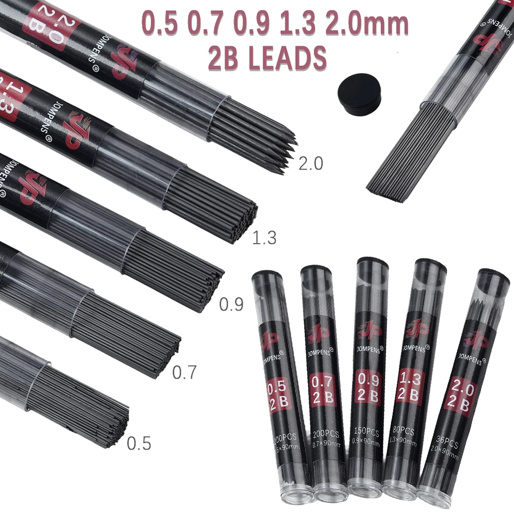 

Набор механических карандашей 2B с грифелями 0.5/0.7/0.9/1.3/2.0 мм в круглой тубе большой емкости, для рисования и письма, канцелярские товары
