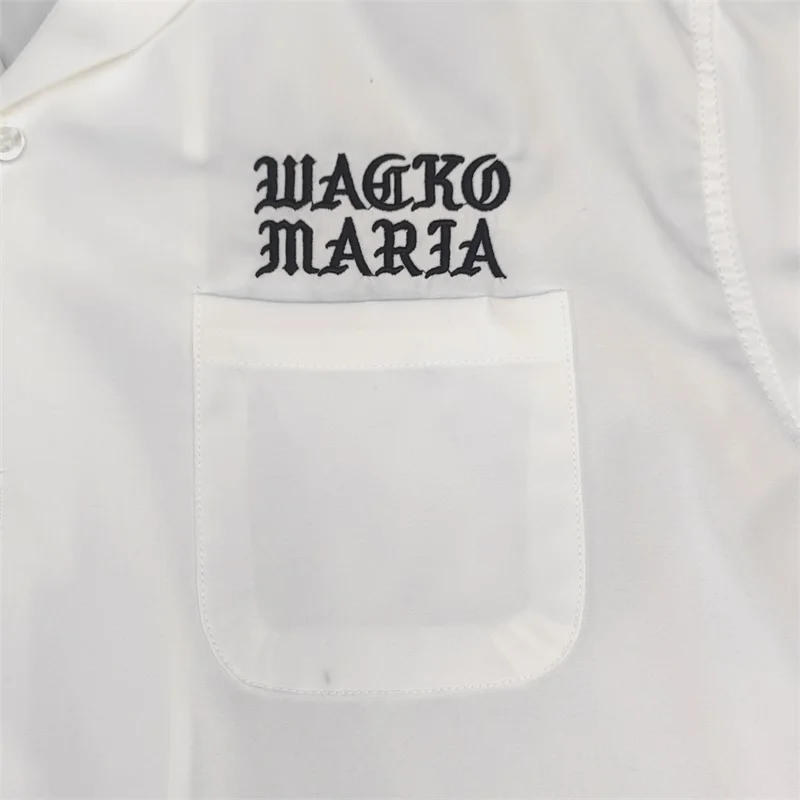 WACKO MARIA-Chemise à Manches Courtes pour Homme et Femme, Style Rétro Hawaïen, Couleur Unie, Logo Brodé à Revers, Été