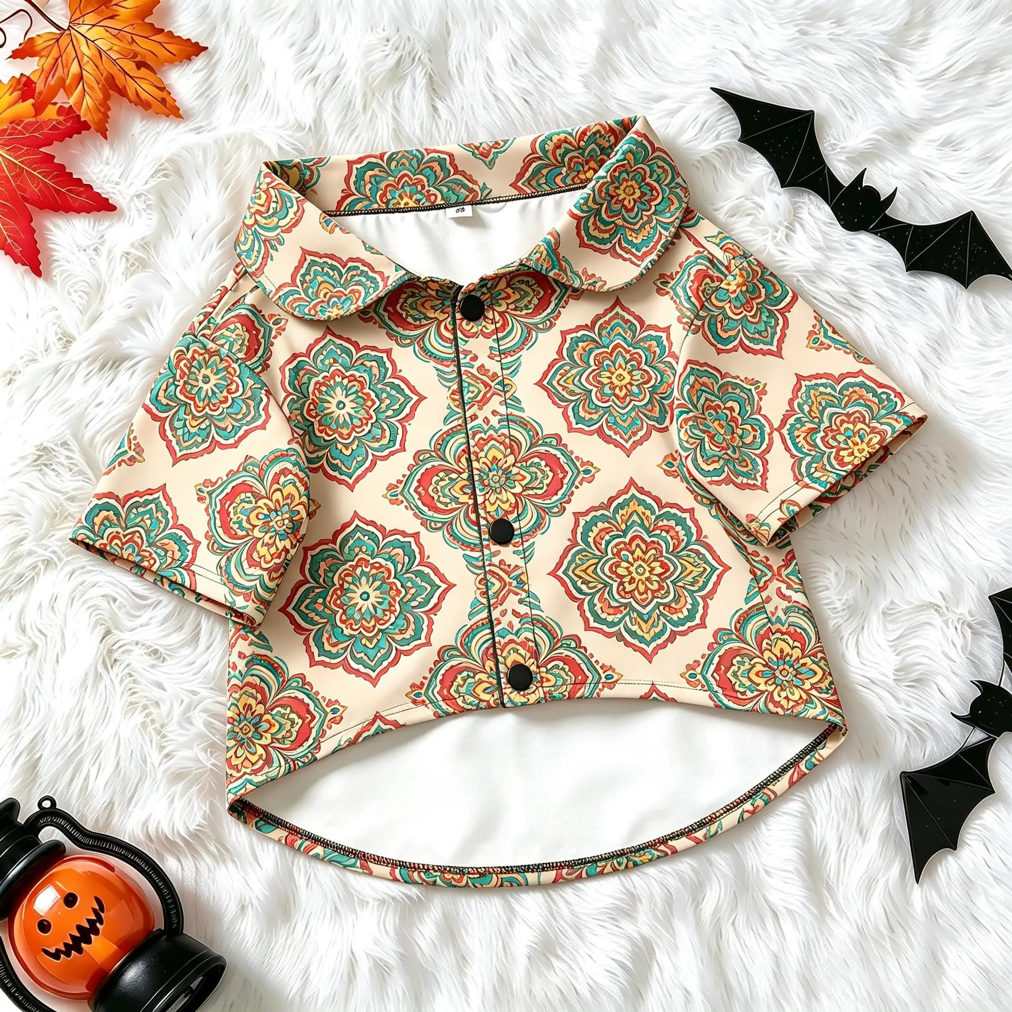 Pet Dog Shirt Retro Mandala Floral Pattern Print Button Up for Small Medium Dogs Bohemian Ethnic Theme Daily Wear