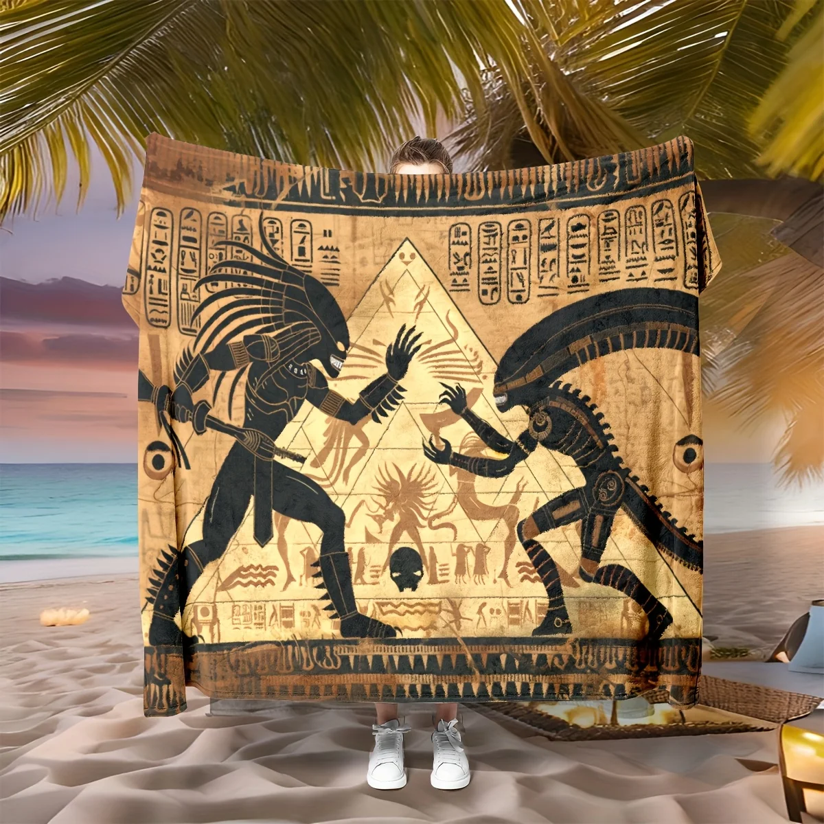 1pc Science fiction themed blanket, four season universal car nap camping multifunctional blanket, 2D printed alien elements