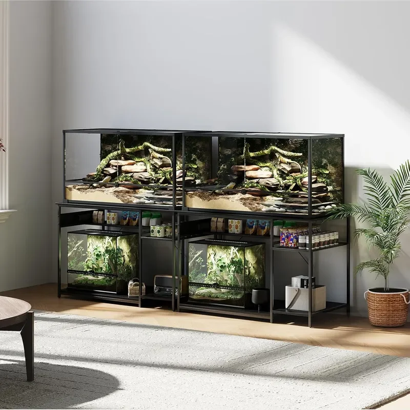 120 Gallon Fish Tank Stand with Power Outlets Heavy Duty Large Aquarium Stand with Light Double Reptile Tank Turtle