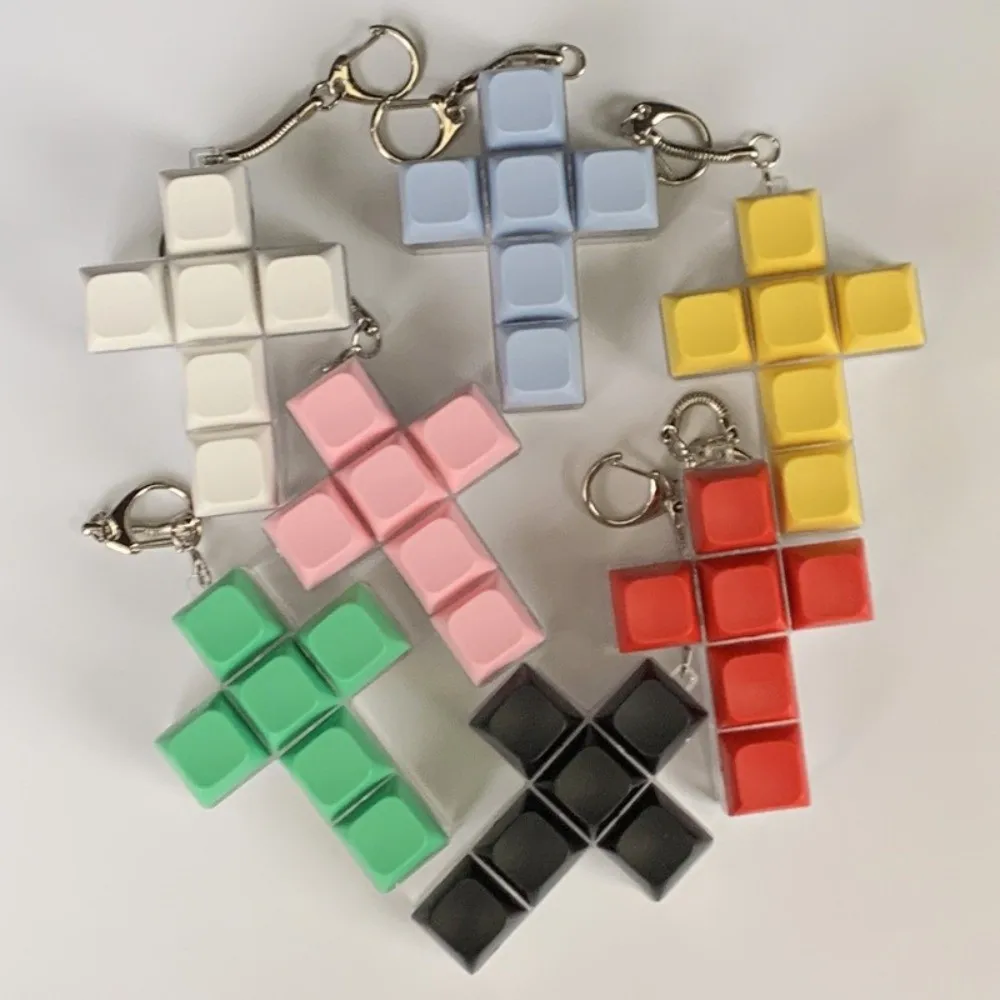 Relaxing DIY Keyboard Fidget Keychain Keys Button Cross Shape Clicker Toy Relief Stress Keycap Finger Keyboard Cap Adult