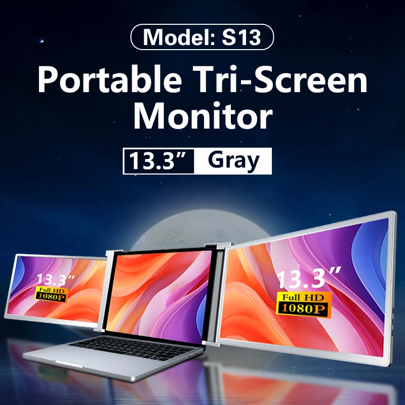 CE Rohs FCC Portable Dual Monitor Extra Screen for Laptop 13.3 Inch 1080P FHD Folding Stack