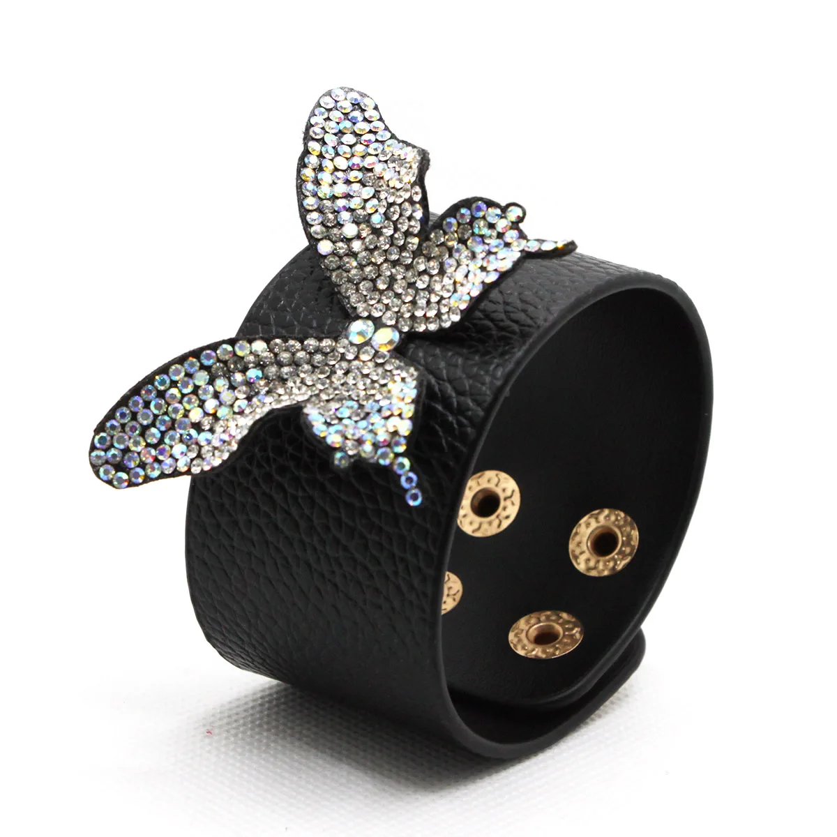 New fashion women PU leather bracelet High quality butterfly rhinestone wide version simple bracelet jewelry for sale