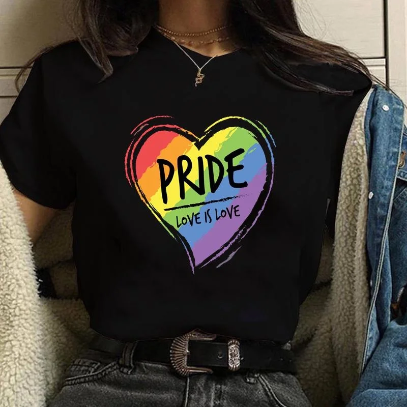 

New PRIDE LOVE IS LOVE Printed T-shirt Casual Personality Creative Shirt Women's Trend Round Neck Short Sleeve Shirt